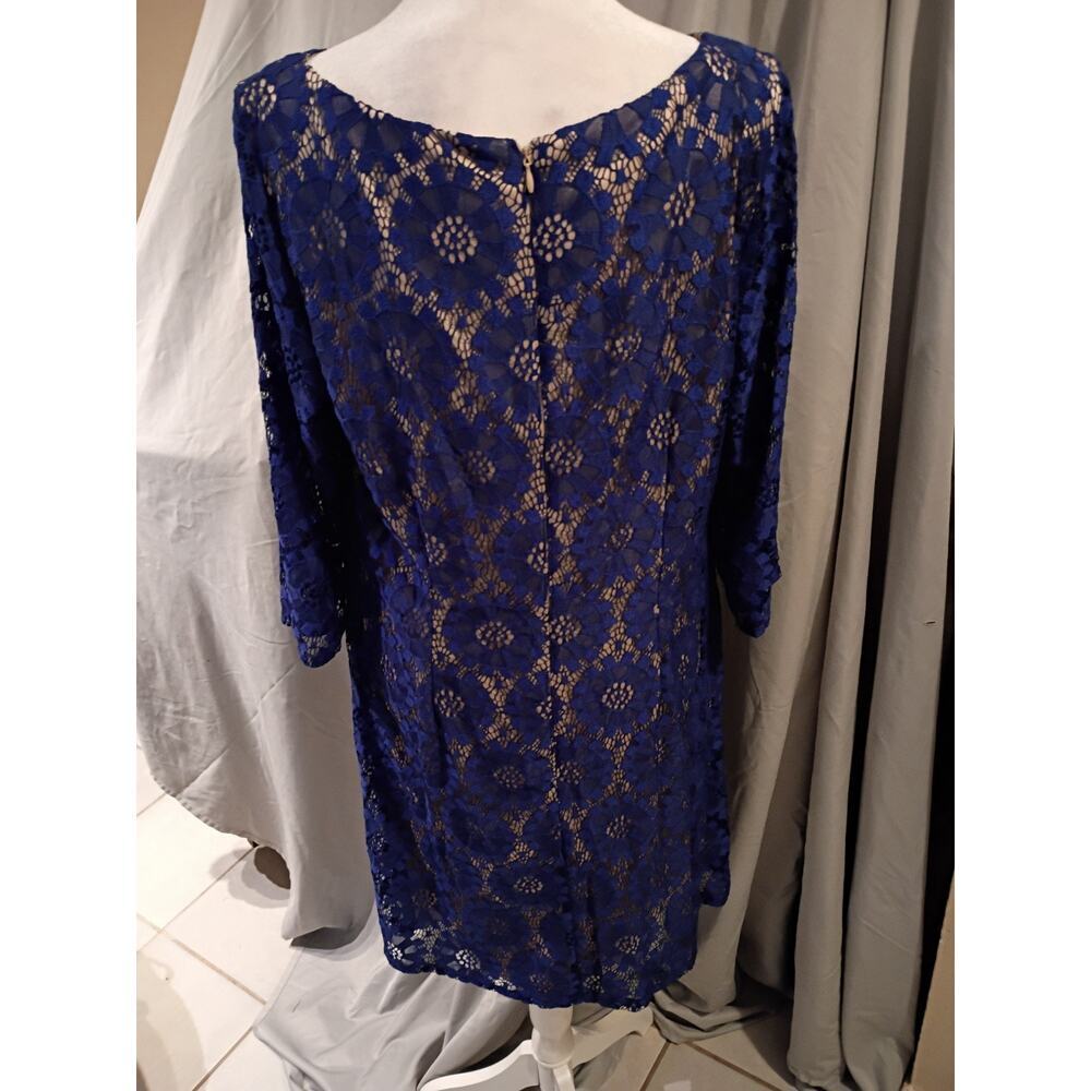 Jessica Howard Dress Blue Lace Over Tan Lining Sz 16 Feminine Spring - Picture 7 of 11